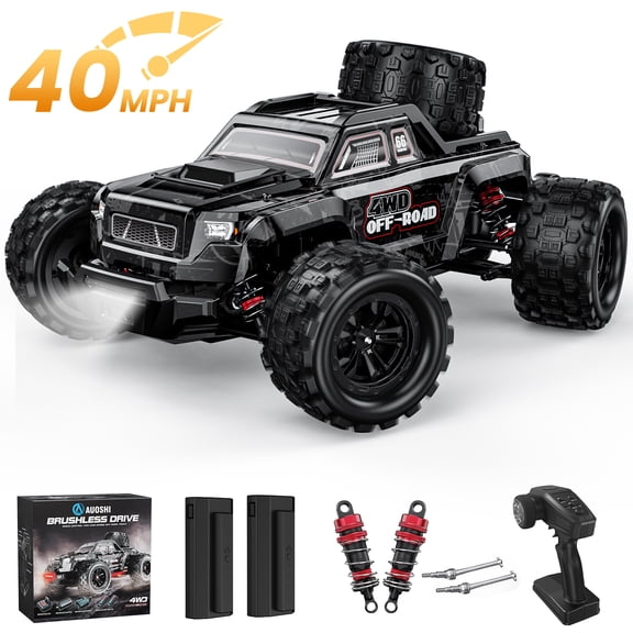 AUOSHI 1:16 Brushless Remote Control Car – 40 MPH Fast Off-Road RC Toy Truck, 4WD All-Terrain, 70 Min Runtime w/ 2 Batteries, LED Lights, Waterproof, Full Metal Drive Shaft – Gift for Kids & Adults