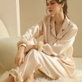 thumbnail image 4 of Pjs for Women Set with Feathers Long Sleeve Button Down Shirt Pants Lounge Two Piece Sets Fall Pjs, 4 of 5