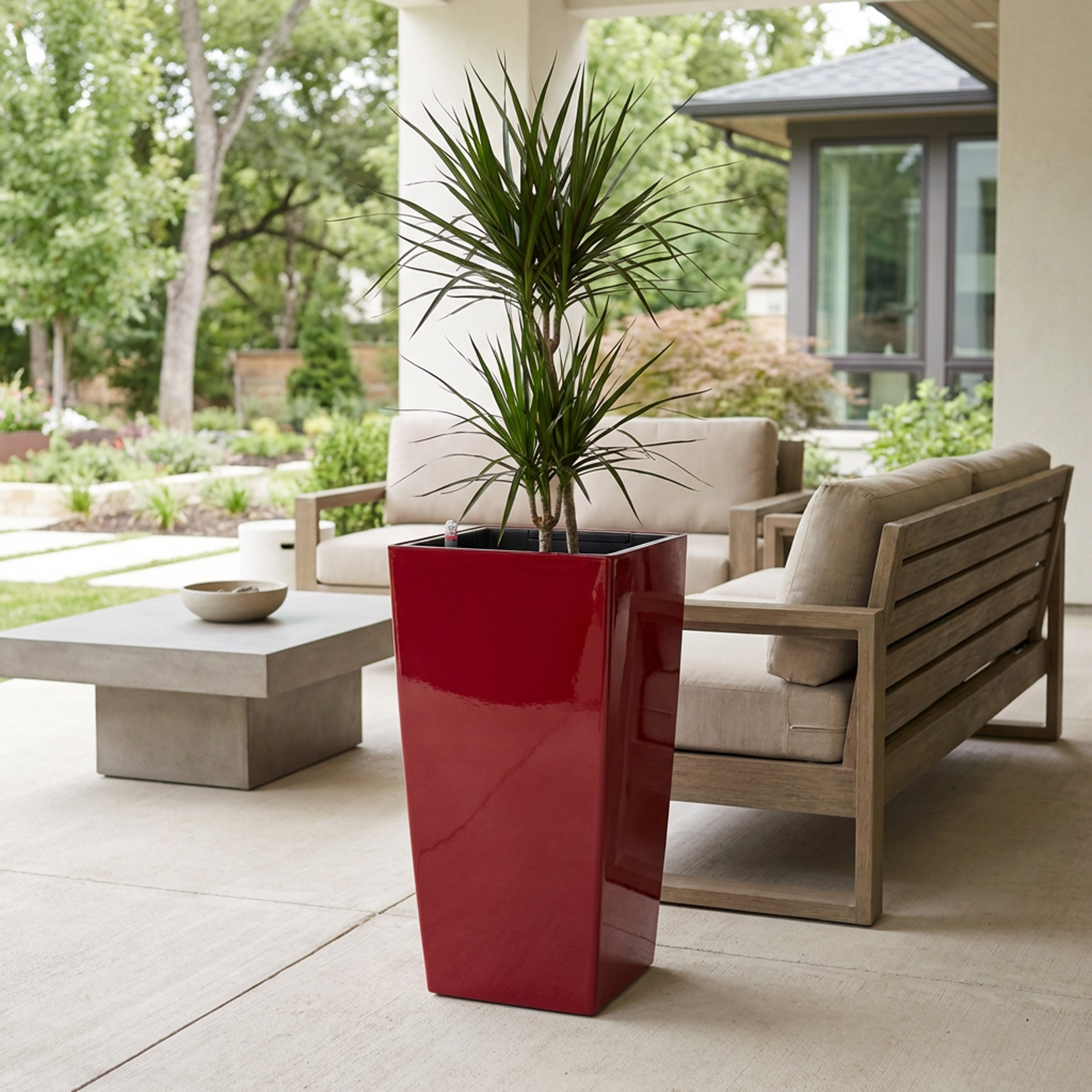 Algreen Modena 30" Self-Watering Planter, Square Taper, Gloss Red