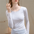 thumbnail image 1 of Camiseta interior de manga larga con cuello redondo y color liso para mujer, con borde en forma de hongo, adelgazante, moderna, para primavera y otoño, 1 of 4