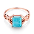 thumbnail image 2 of Gem Stone King 1.90 Ct Emerald Cut Green Turquoise Red Garnet 18K Rose Gold Plated Silver Ring (Size 5), 2 of 5
