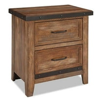 Pemberly Row 2-Drawer Solid Pine and Pine Veneer Wood Nightstand in Brown