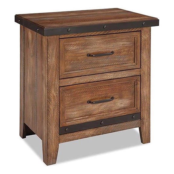 Pemberly Row 2-Drawer Solid Pine and Pine Veneer Wood Nightstand in Brown