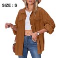 thumbnail image 2 of Beaully Camisas de pana con botones para mujer, chaqueta informal de manga larga de gran tamaño (marrón), 2 of 6