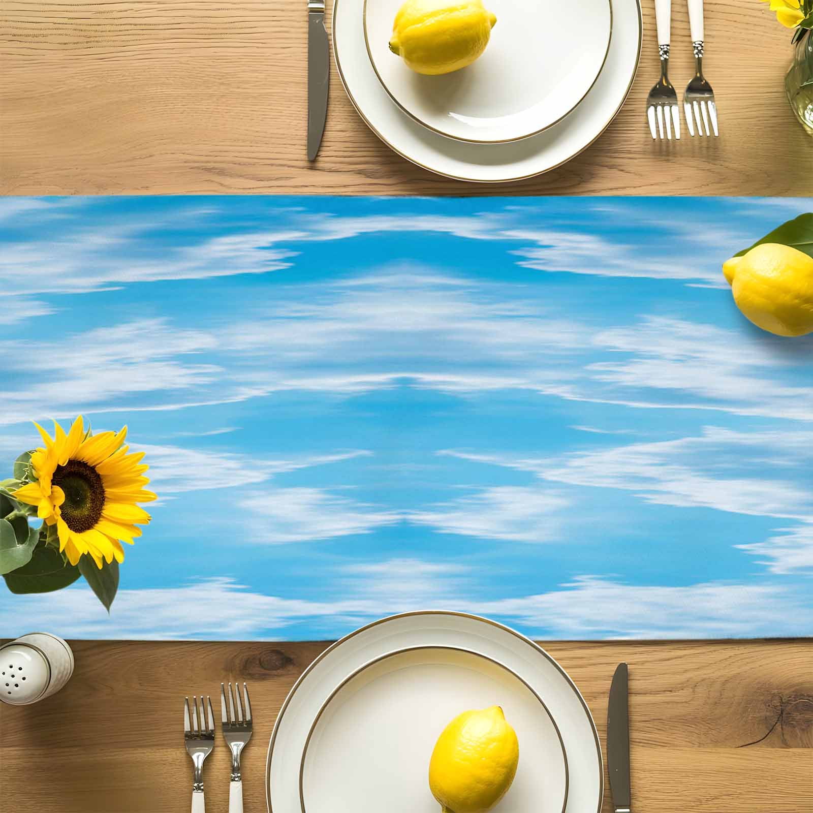 Summer Beach Blue Ocean Waves Table Runner 90 Inches Long, Coastal Nautical Style Table Runners Tabletop Scarf Kitchen Dining Tables Decoration for Home Party Indoor Outdoor