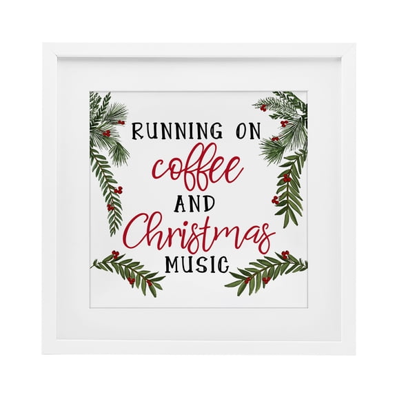 Stupell Industries - Coffee & Christmas Music White Framed Print Under Glass, 16 x 16, Made In USA