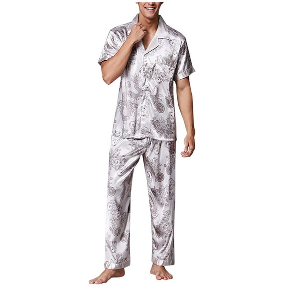 uublik Men Pajamas Sets Adults Comfy Sleepwear Short Sleeve Pjs Set Soft 2 Piece Lounge Set Cozy Nightwear with Pockets, Gray