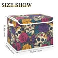 thumbnail image 3 of Foldable Fabric Storage Bin With Handle Collapsible Basket Box Storage With Lid Organizer Sugar Skulls Roses, 3 of 7