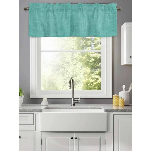 Teal Green Solid Color Valances for Windows,Kitchen Valance Rod Pocket Short Curtain,Retro Linen Valance Curtain Window Valances for Bedroom Living Room 42x12in