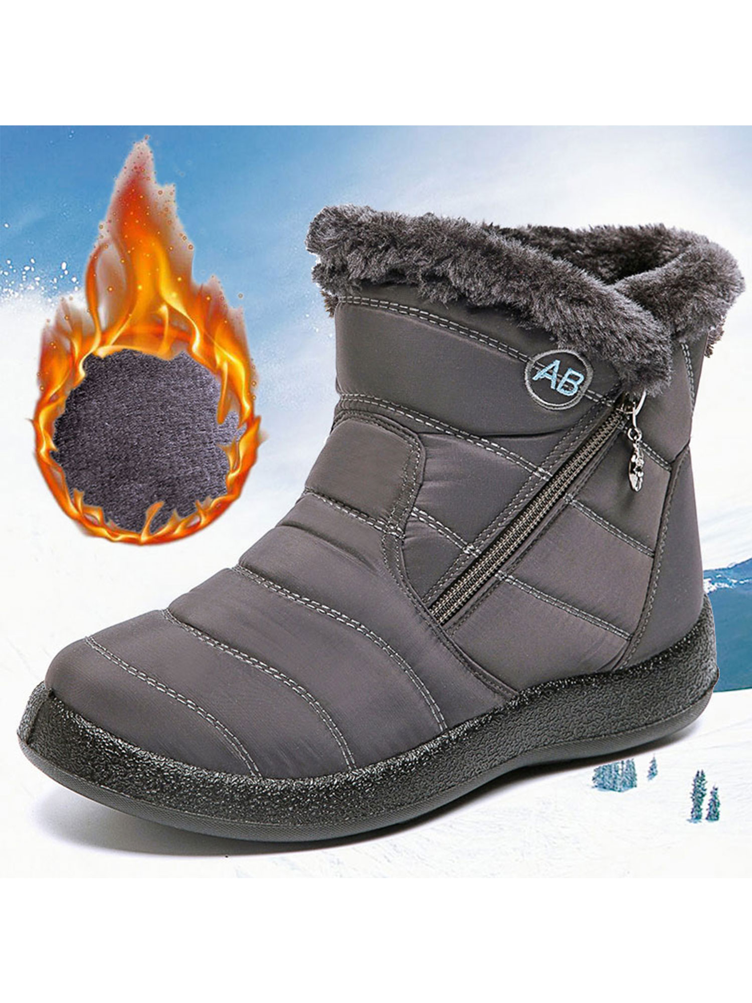 Women Winter Warm Shoes Snow Boots Fur-lined Warm Ankle Shoes Waterproof Outdoor