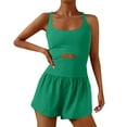 thumbnail image 3 of Women Workout Romper Onesie with Padded Bras | Summer Slim Fit Sleeveless Square Neck One Piece Outfits | Spaghetti Strap Hollow Out Backless Shorts Atheletic Running Jumpsuit Green, M, 3 of 6