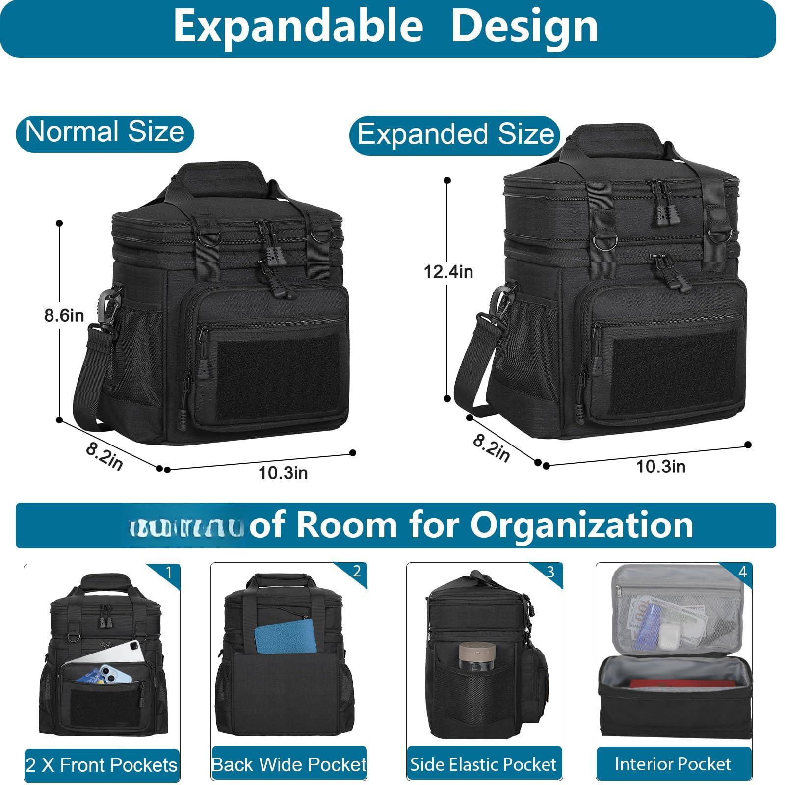Lunch Box Cooler Bag - Expandable Insulated For Men Women Large Lunchbox Adults Work Shifts Outdoor Trips Black 16l