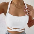 thumbnail image 2 of Public Womens Cropped Tank Tops Trendy Ribbed Sleeveless Square Neck Summer Basic Tops Causal Halter Slim Fit Cross Bandage Shirts White S, 2 of 7