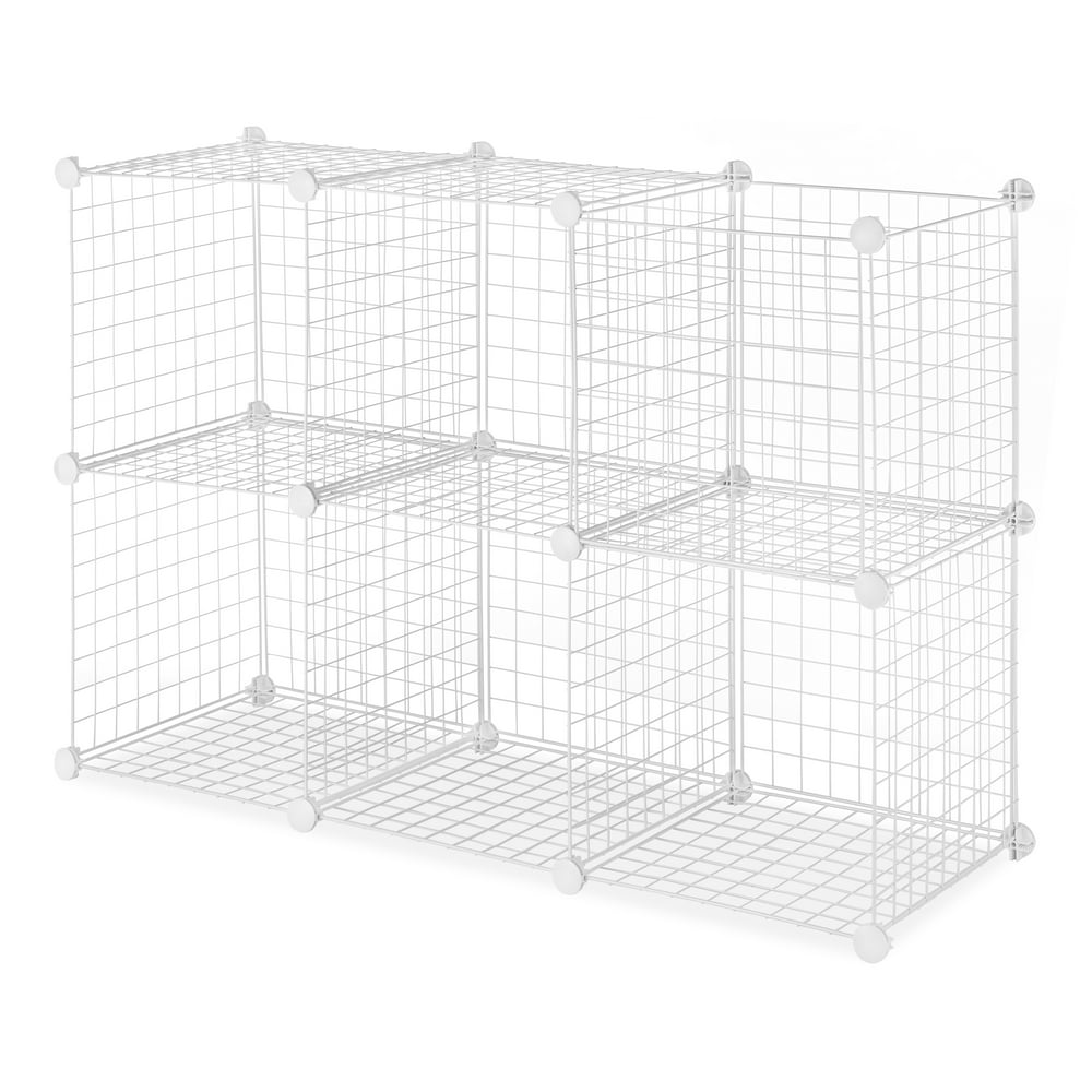 Whitmor Storage Cubes Stackable Interlocking Wire Shelves Set of 6 White