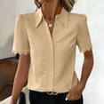 thumbnail image 5 of ClodeEU Women's Collared V Neck Short Sleeve Button Shirt with Lace Trim,Casual Fitted Work Shirt for Office Khaki,Women's Plus XXL, 5 of 7
