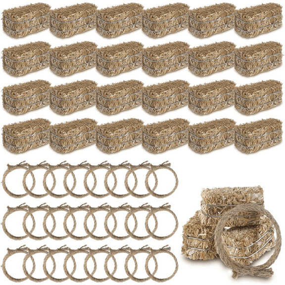 24Pcs Western Themed Party Decorations 12 Decorative Hay Bales with Twisted -Rope for Cowboy Table Centerpieces