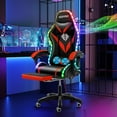 thumbnail image 4 of Hoffree Gaming Chair with Speakers PU Leather Office Chair with Footrest and LED Lights Ergonomic Gamer Chair with Massage Lumbar Support and Headrest Adjustable Swivel for Home Office 300lb, 4 of 11