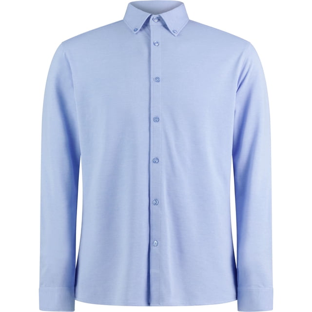 Kustom Kit - Camisa de Superlavado 60°C de Manga Larga para Hombre (Azul Jaspeado Claro)