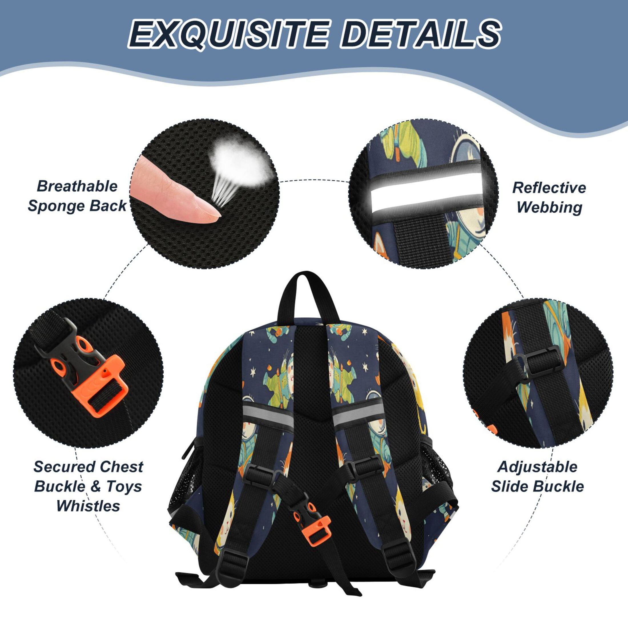 RMDQTR Adorable Ear-Print Backpack with Reflective Strip and Anti-Lost Leash Adjustable Shoulder Straps Mini Travel Backpack Cartoon Cats in Space