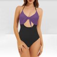 thumbnail image 2 of UTSJKR Womens Halter Cutout One Piece Swimsuit Sexy Backless Tummy Control Bathing Suits Colorblock Slimming Beach Swimwear Purple M, 2 of 5