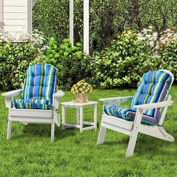 Adirondack Chair Cushion, High Back Cushions with Adjustable Ties, 48.8x20.4x4.3, Waterproof Tufted Pillow, Fade Resistant Seat Rocking Chair Cushion for Indoor/Outdoor, Stripe Blue, 1