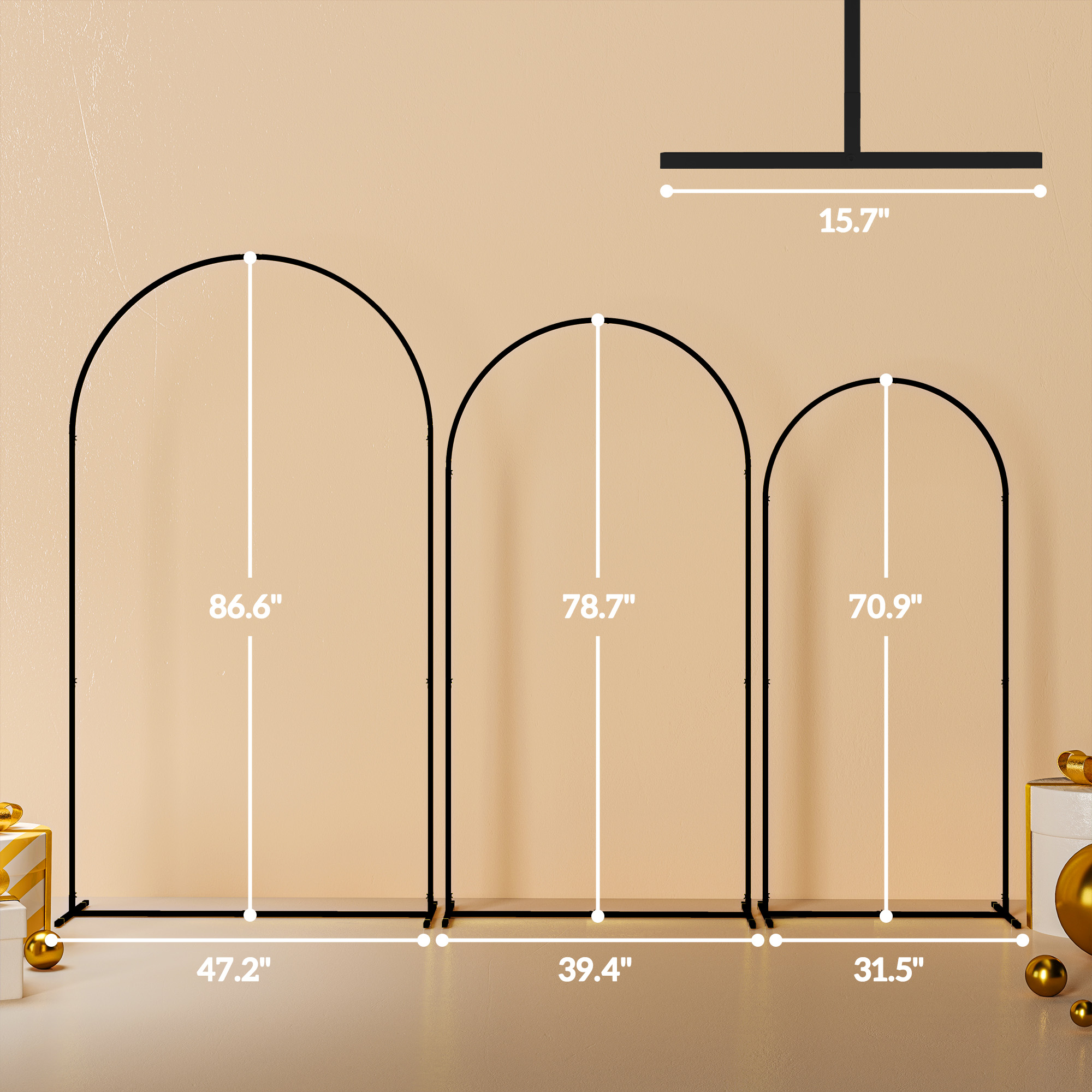 Set of 3 Metal Arch Backdrop Stand, Wedding Arch Frame, Balloon Backdrop Arch Stand Set