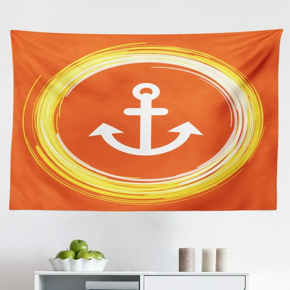 Anchor Tapestry, Marine Watercolors Effect Deep Down Sea Stay Calm and Firm Art Print, Fabric Wall Hanging Decor for Bedroom Living Room Dorm, 2 Sizes, Blue White, by Ambesonne