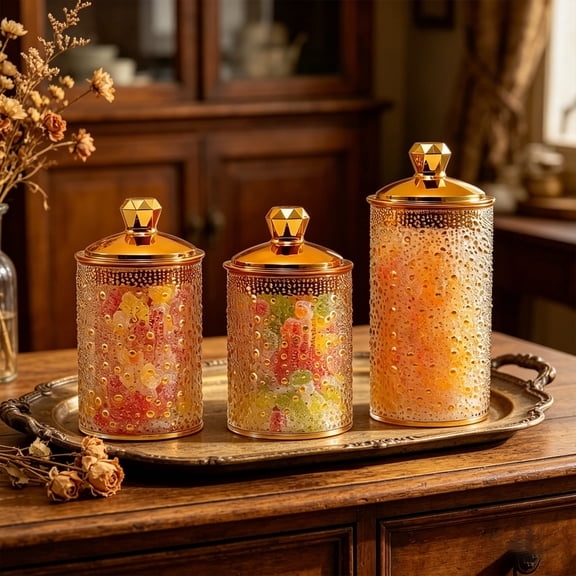Elegant Gold Finish Kitchen Canisters Airtight Dry Food Storage Jars with Lid