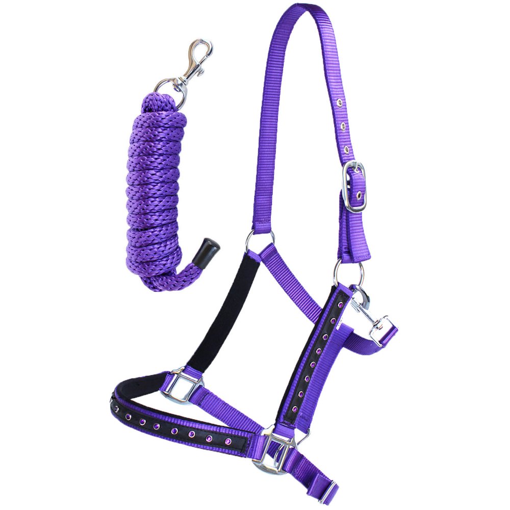 Nylon Horse Tack Nylon Padded Halter Yellow Rhinestones w/ Lead Rope