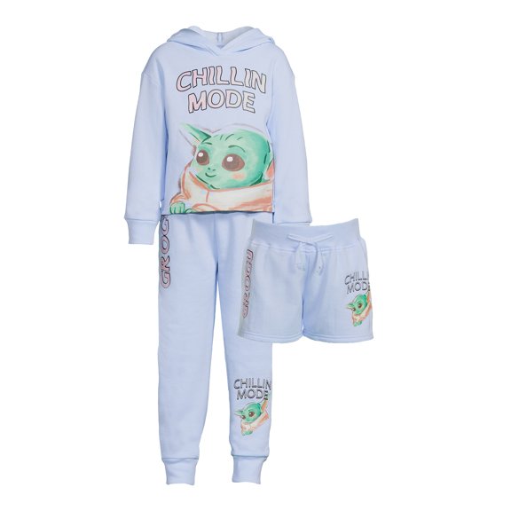 Baby Yoda Girls Hoodie, Jogger and Shorts Outfit Set, 3-Piece, Sizes 4-16