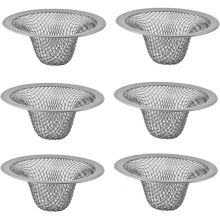 6 Pack Bathroom Mesh Sink Drain Strainer - 2.12" Top / 1" Small Stainless Steel Hair Basket Catcher for Bathroom Sink, Lavatory, Balcony, Utility, RV, Floor Drain