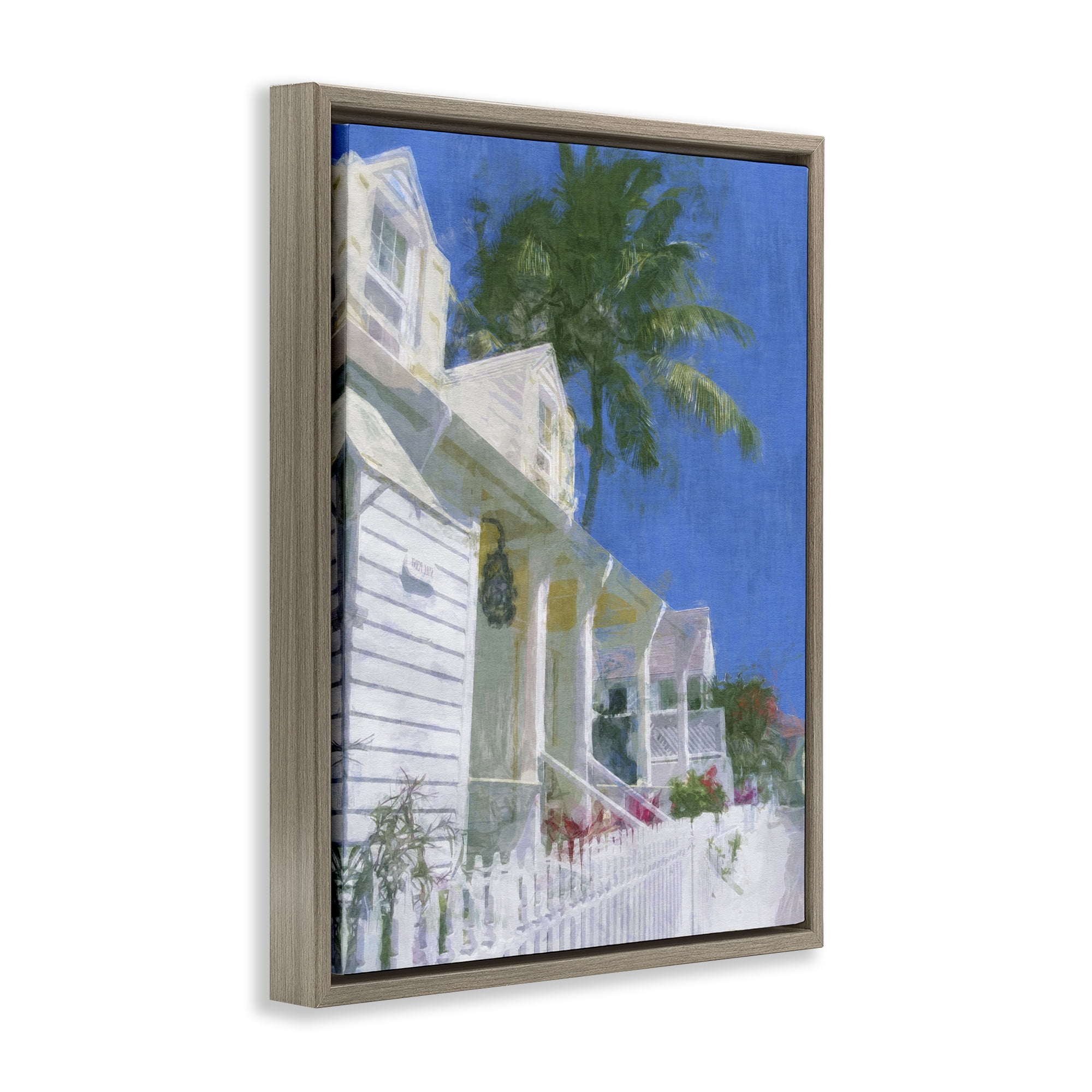Stupell Industries White Coastal Cottage Coastal Painting Brown Floater Framed Canvas Art Print Wall Art, 17 x 21