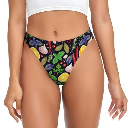 Rateoe Herbs And Spices Pattern Seamless Women Underwear Thongs No Show Ladies Thong No Line Breathable Comfortable Panties Undies for Women-Small