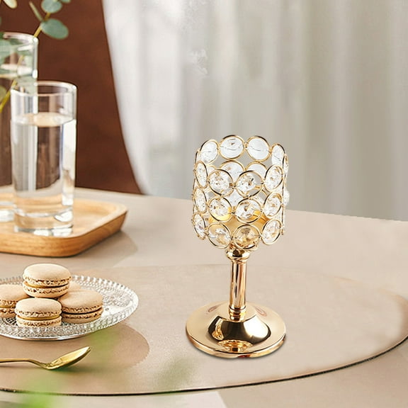 BiFandian Crystal Metal Candle Holder, Beaded Sparkling Tealight Votive, Elegant Tabletop Wedding Home Decoration