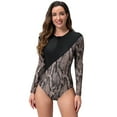 thumbnail image 4 of IBTOM CASTLE Women's One Piece Rash Guard Swimsuit UV Protection Floral Printed Surfing Zipper Swimwear Bathing Suit Beachwear S Black + Leopard, 4 of 7