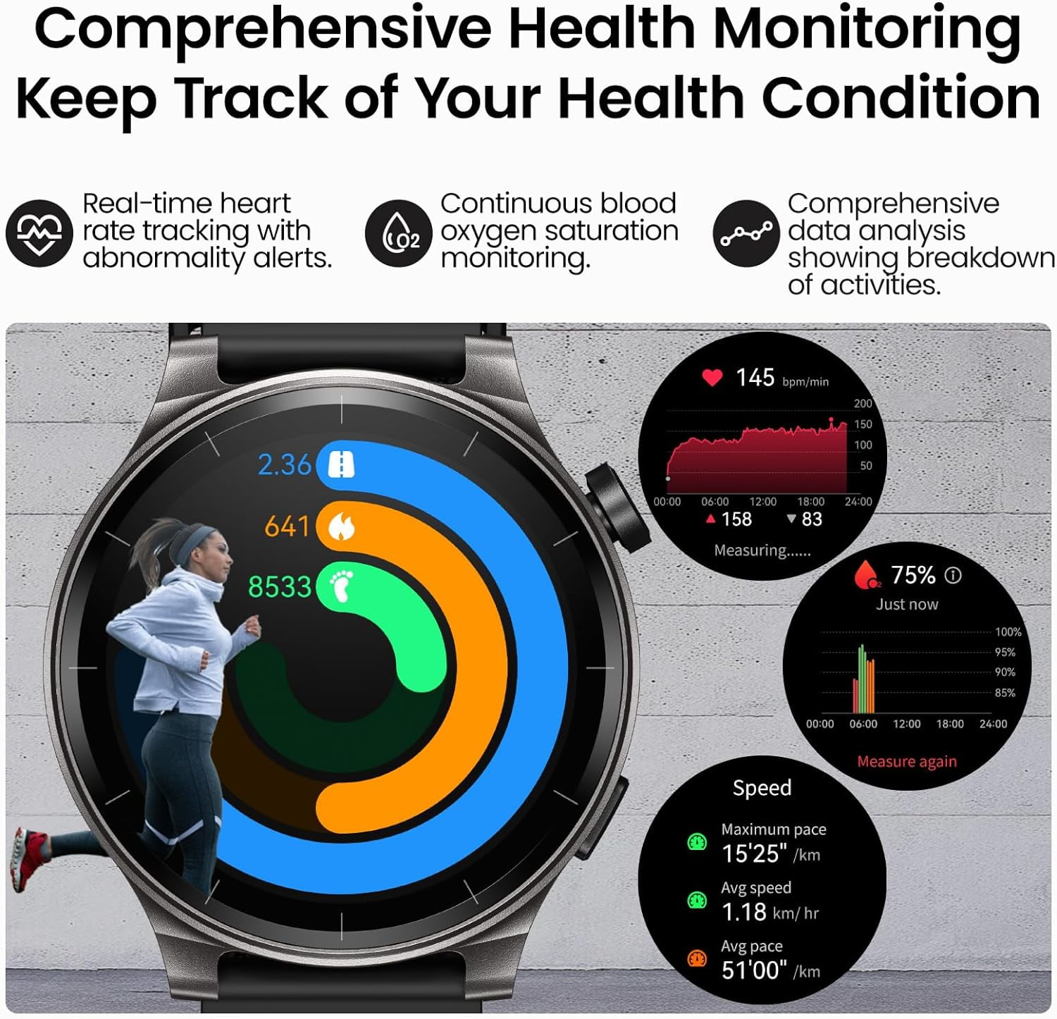 TOZO S5 Smartwatch for Men Women IP68 Waterproof Smartwatch for iPhone & Android,1.43" Ultra-Clear AMOLED Screen,Bluetooth Call(Answer/Make Calls),100+ Sports Modes Fitness Watchs with Sleep Monitor