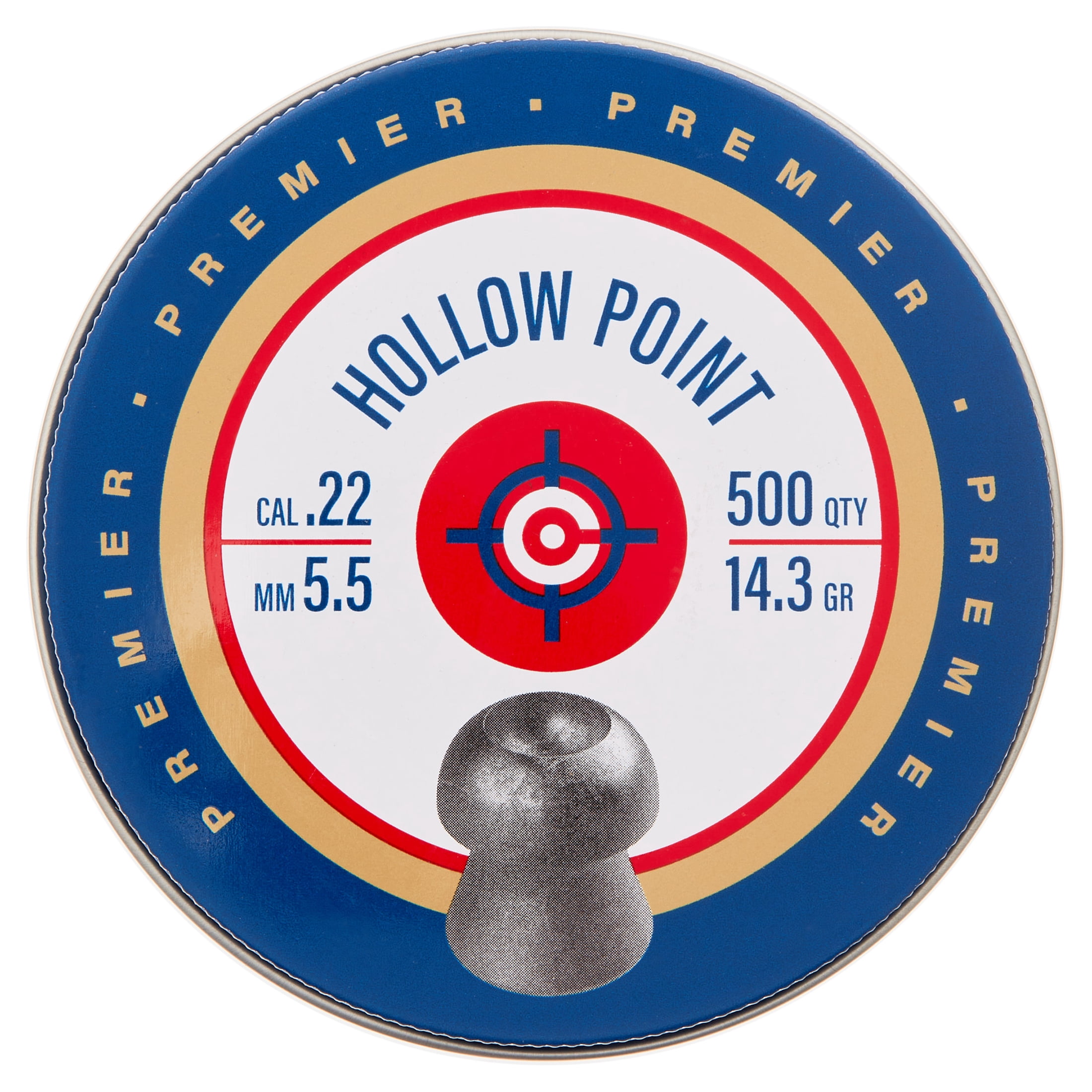 Crosman Premier Hollow Point Pellets, .22 Cal., 14.3 Gr., 500ct, LHP22, Pellet Gun Ammunition, for CO2 Powered or Break Barrel Models