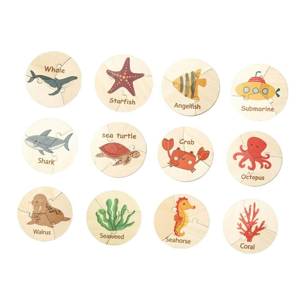 12 piezas de juguetes Montessori de madera, juego de rompecabezas de viaje, juguetes Montessori para niños pequeños. mar