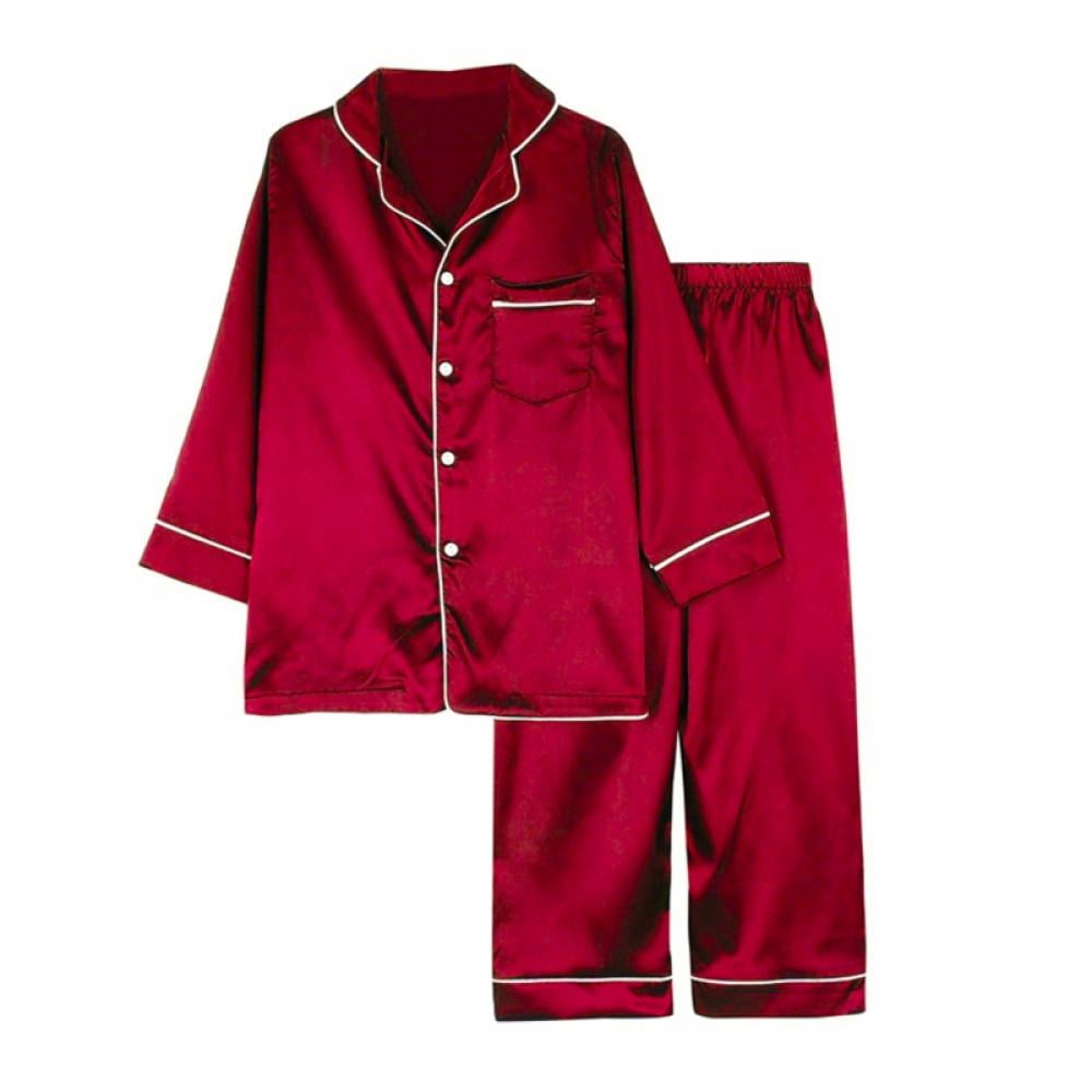URMAGIC Toddler Baby Kids Satin Pajamas Set, Long Sleeve Button-Down ...