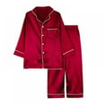 thumbnail image 2 of 3-10T Boys Girls Button Down Pajamas Kids Solid Long Sleeve Top Long Pant Sleepwear, 2 of 6