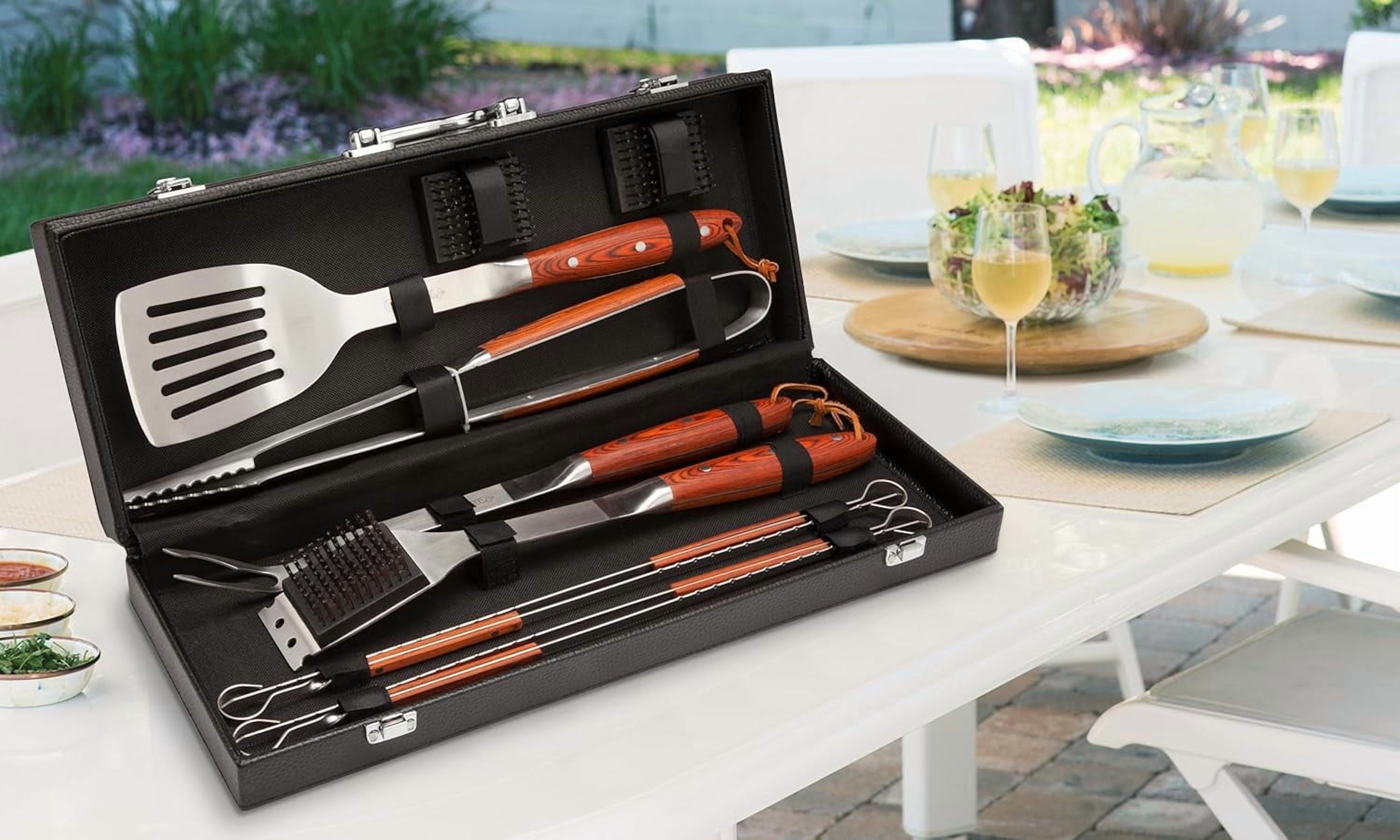 10-Piece Premium Grilling Set, Grill Accessories Stainless Steel BBQ Tools, Storage Tote for Spatula, Tongs, Grill Brush, and More, Perfect for BBQ, Cookouts, Camping, Tailgates