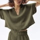 thumbnail image 4 of Blusas Casuales de Corta con Cuello en V para Mujer, Blusas Lisas de Gran Tamaño Verde un Tamaño, 4 of 7