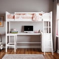 thumbnail image 2 of Tcbosik Loft Bed Twin Size, Bed Frame with Desk and Storage Shelves, Inclined Ladder and Safety Guardrail, Wood Slats Support, Easy Assembly, White, 2 of 10