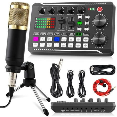 Facmogu F998 BM800 Podcast Bundle: Professional Condenser Mic, Audio Mixer & Stand for Streaming, YouTube, Gaming, Studio Recording & Vocal Broadcasts