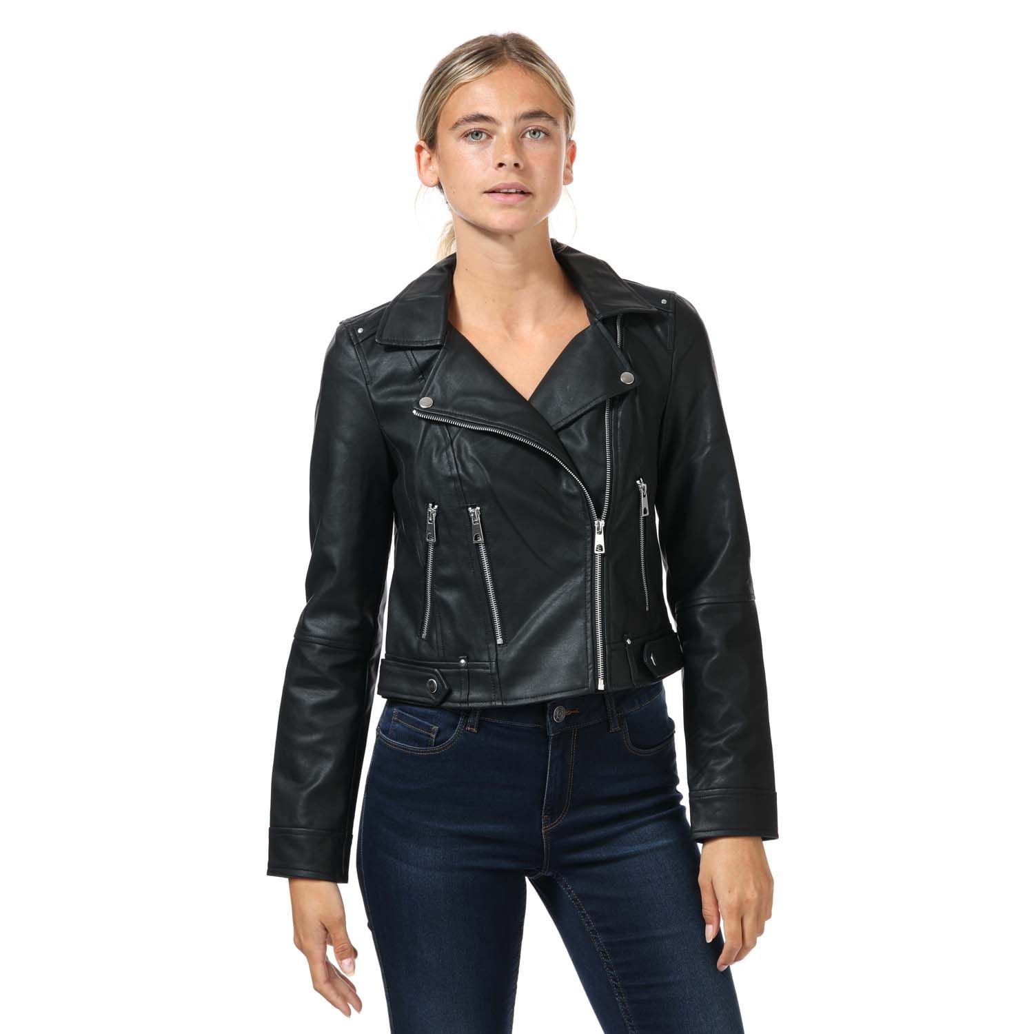 offset prop Vise dig Women's Vero Moda Ally Faux Leather Jacket in Black - Walmart.com