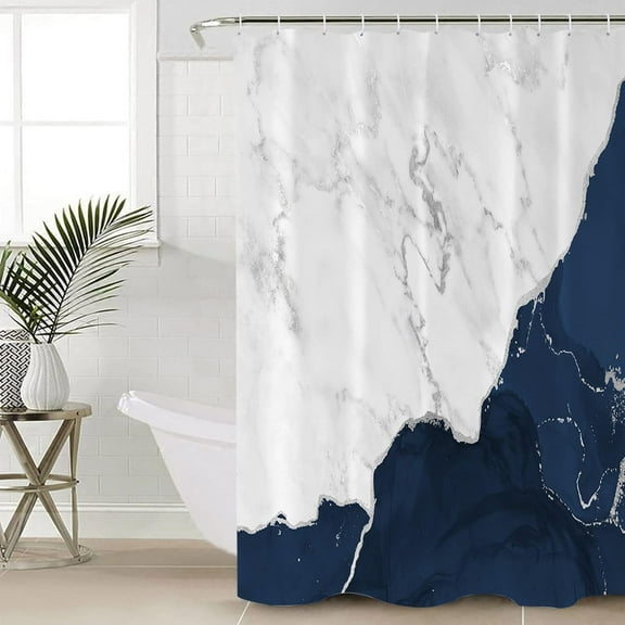 Navy Blue Marble Shower Curtain, Stall Shower Curtains for Bathroom/Bathtub, Grey Ombre Modern Abstract Art Ink Painted Waterproof Fabric Shower Curtain Set with 12 Hooks 36"W x 72"L (Pack of 1)