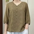 thumbnail image 3 of Womens Cotton Linen Tops, Short Sleeve Shirts for Women Plus Size Casual Loose Fit Solid Color V Neck Dressy Blouses, 3 of 3