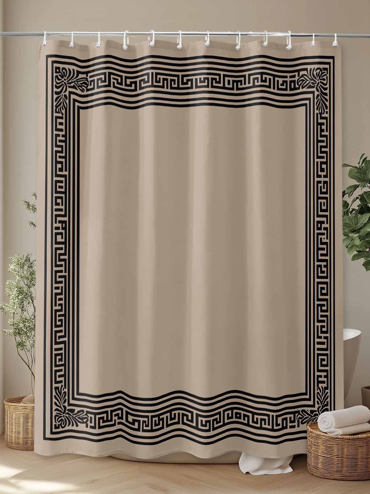 nqOlkjepod Black Brown Greek Key Shower Curtain, Waterproof Shower Curtains for Bathroom, Geometric Greece Ancient Farmhouse Geo Washable Fabric Bathtub Curtain Set Bath Decor with 12 Hooks 48"x72"