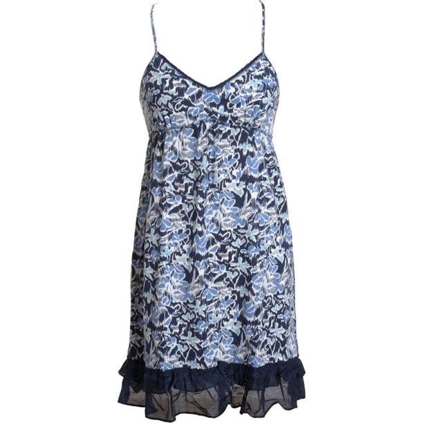 Aeropostale Vestido de punto con estampado floral con volantes para mujer, azul, pequeño