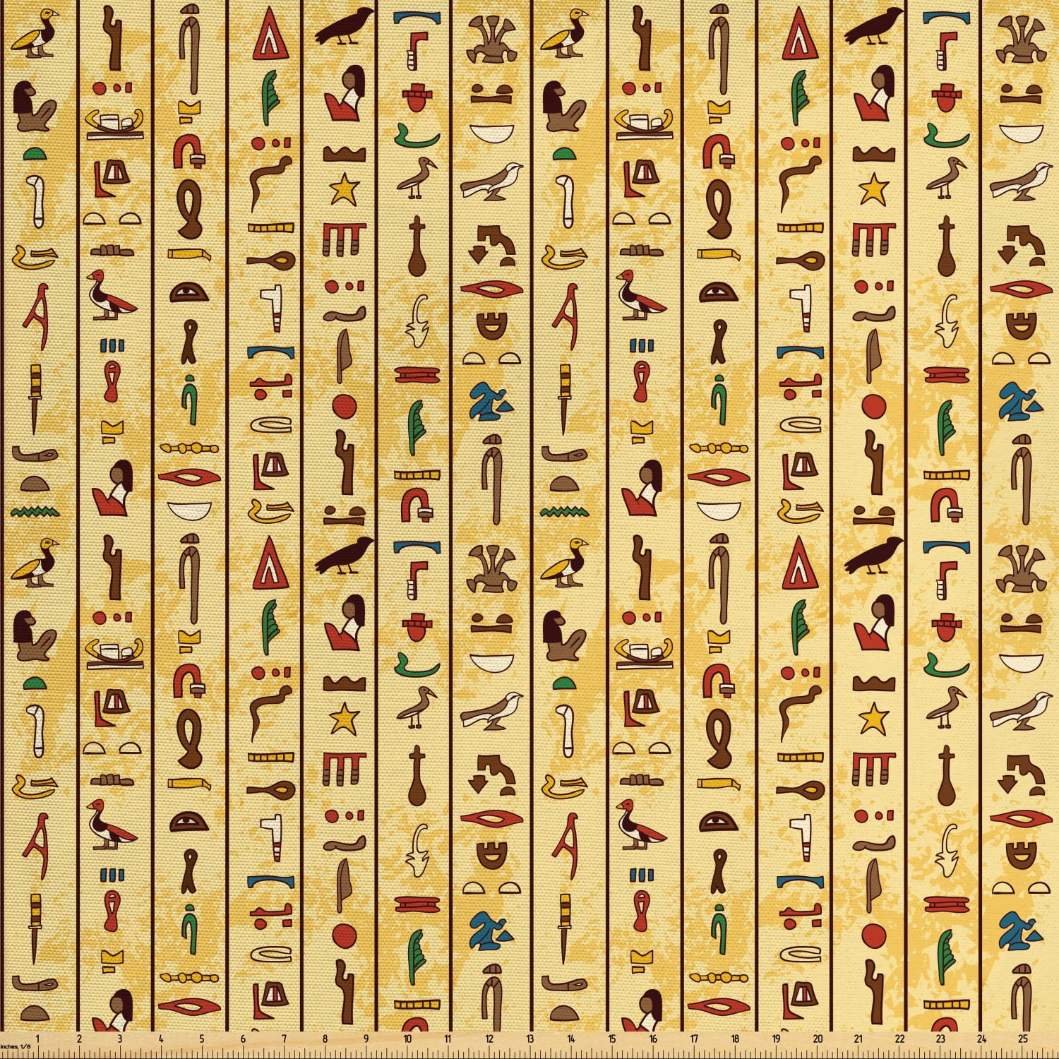 Egyptian Fabric by The Yard, Colorful Hieroglyphics on Papyrus Old